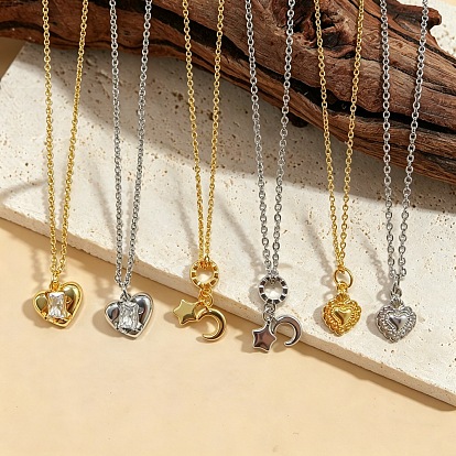 Brass Pave Clear Cubic Zirconia Pendant Necklaces for Women