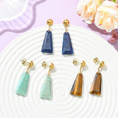 Подвески-гвоздики из окрашенного натурального лазурита, натурального амазонита и натурального тигрового глаза., трапециевидные, С 201 результатами из нержавеющей стали, золотые