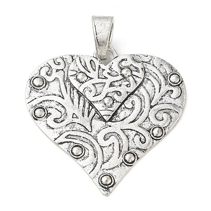 Tibetan Style Alloy Big Pendants, Heart with Swirl Pattern Charms