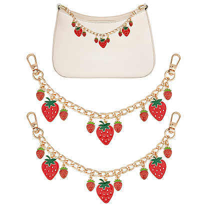 2 шт. сплав эмали красный клубничный шарм алюминиевая сумка декоративные цепочки, с поворотными застежками сплава
