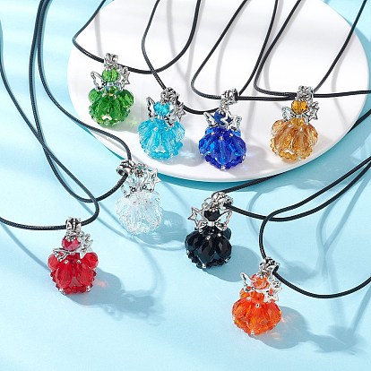 8шт. 8 цвета: подвеска в виде звезды-ангела из бисера, черная, на вощеном хлопковом шнурке, античное серебро