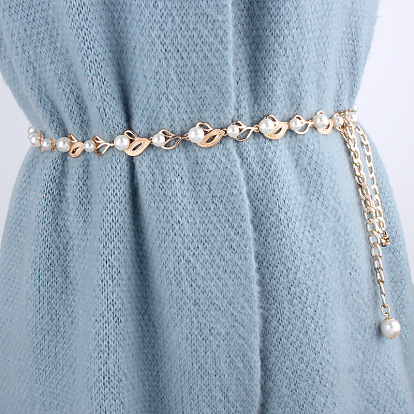 Лист сплава и пластика жемчужные звенья цепи талии живота цепи для женщин, белые