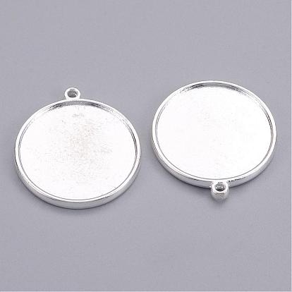 Tibetan Style Double-Sided Pendant Cabochon Settings, Plain Edge Bezel Cups, Double-sided Tray, Lead Free & Cadmium Free, 33x29x4mm, Hole: 2mm, Flat Round Tray: 26mm
