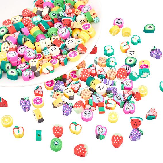 225Pcs 15 Style Handmade Polymer Clay Beads, Mixed Fruit Shape