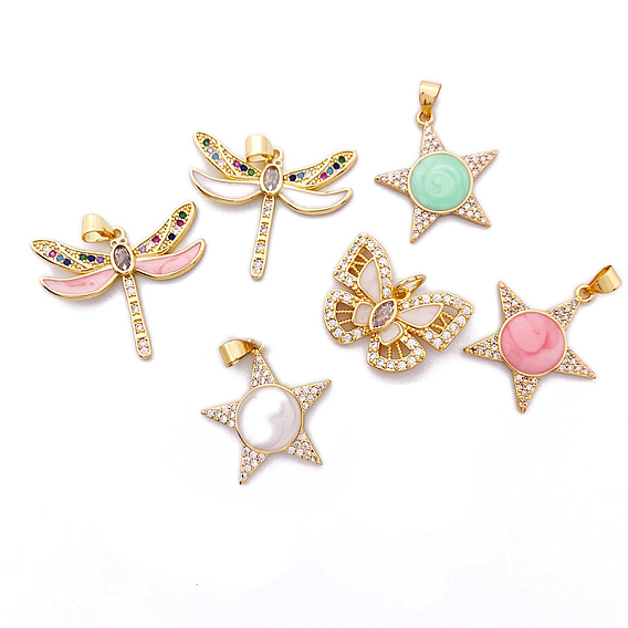 Латунные микро проложить кубического циркония подвески, с эмалью, стрекоза/звезда/бабочка