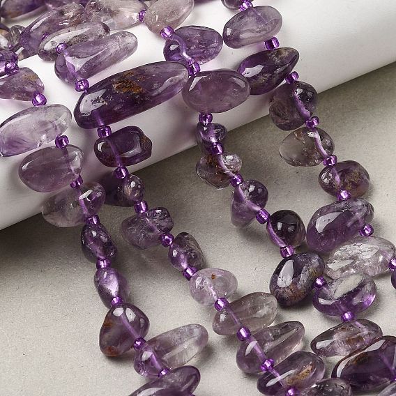 Натуральные фиолетовые фантомные кварцы, фиолетовые лодолитовые кварцевые бусины, нити, Топ пробуренной, самородки, с бисером