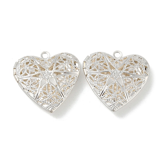 Rack Plating Brass Locket Pendants, Cadmium Free & Lead Free, Long-Lasting Plated, Heart