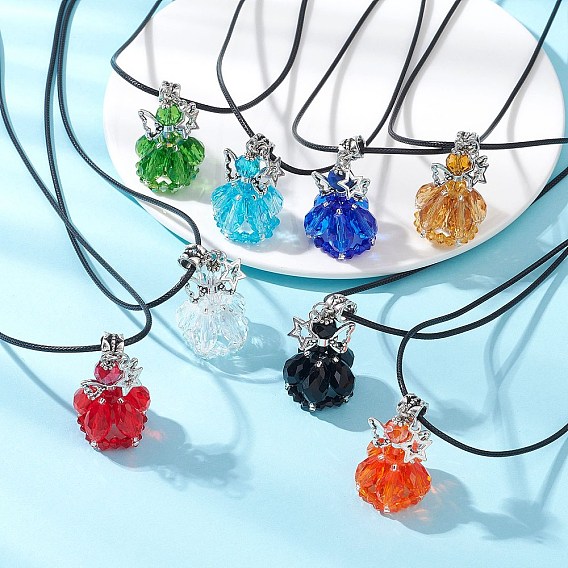 8шт. 8 цвета: подвеска в виде звезды-ангела из бисера, черная, на вощеном хлопковом шнурке, античное серебро