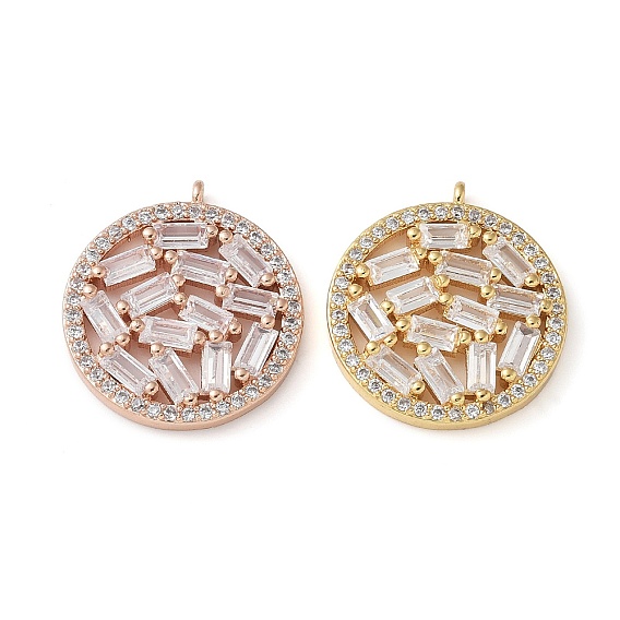 Латунные микро проложить кубического циркония подвески, плоские круглые прелести, без кадмия и без свинца, долговечный, стойки покрытие