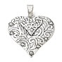Tibetan Style Alloy Big Pendants, Heart with Swirl Pattern Charms