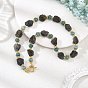 Raw Rough Natural Iolite and Dyed White Jade Rondelle Beaded Necklaces, with 304 Stainless Steel Toggle Clasps