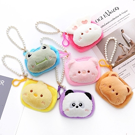 Cartoon Style Cloth Wallets, Change Purse with Zipper & Keychain, for Women