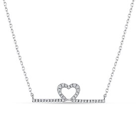 TINYSAND Heart To Heart 925 Sterling Silver Cubic Zirconia Pendant Necklaces, 16.3 inch