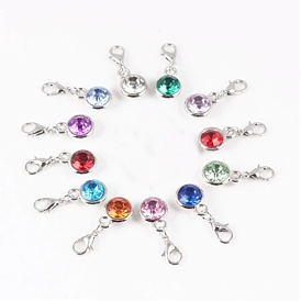 303 décoration pendentif strass en acier inoxydable, charmes de naissance, avec fermoirs mousqueton en alliage de zinc et anneaux ouverts en fer