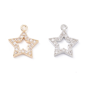 Rack Plating Brass Micro Pave Cubic Zirconia Charms, Long-Lasting Plated, Star