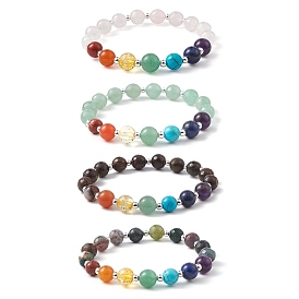 Mixed Gemstone Beaded Bracelets, Reiki Energy Stone Bracelet for Healing, Round