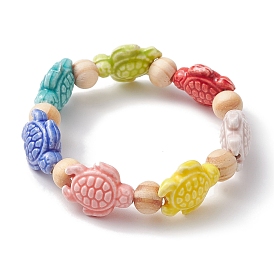 Tortue de plage faite à la main en porcelaine et en bois bracelets extensibles à perles rondes, bracelets d'été pour filles