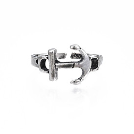 Alloy Anchor Open Cuff Ring for Men Women, Cadmium Free & Lead Free