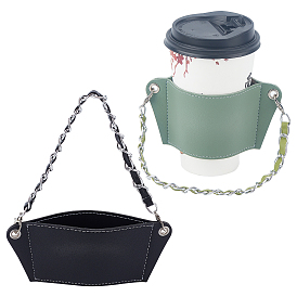 Olycraft 2Pcs 2 Colors PU Leather Heat Resistant Reusable Cup Sleeve, with Removable Iron Handle Chain