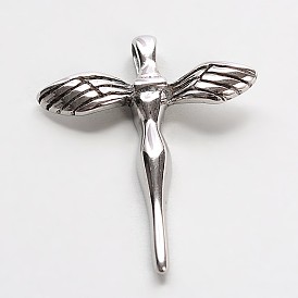 201 inoxydable pendentifs de fées en acier, 37x30.5x6mm, Trou: 3.5x5mm