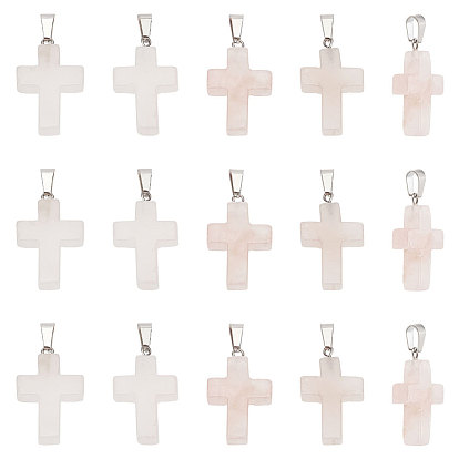 16шт. религиозные подвески из натуральных драгоценных камней, крест очарование, фурнитура из нержавеющей стали , цвет нержавеющей стали