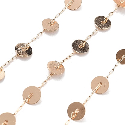 Латунные плоские круглые цепочки из скрепок ручной работы, для ожерелья браслеты решений, долговечный, без никеля , пайки, с катушкой