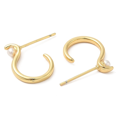 Rack Plating Brass Round Stud Earrings with Plastic Pearl Beaded, Lead Free & Cadmium Free