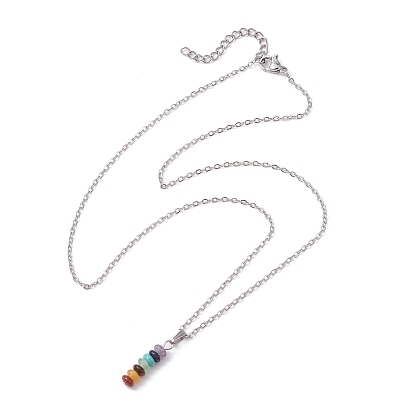 Natural & Synthetic Mixed Gemstone Disc Pendant Necklaces, with Stainless Steel Chains