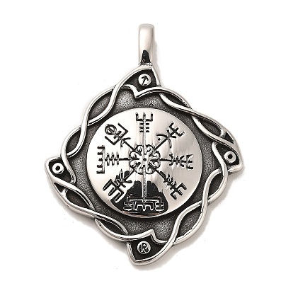 304 de acero inoxidable colgantes grandes, Charm rombo con símbolo vikingo yelmo de asombro