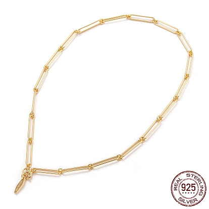 925 Sterling Silver Paperclip Chain Necklaces, with Spring Ring Clasps