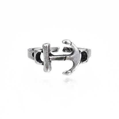 Alloy Anchor Open Cuff Ring for Men Women, Cadmium Free & Lead Free