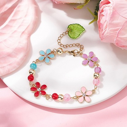 Zinc Alloy Flower Flower Link Chain Bracelets,with Glass Beads