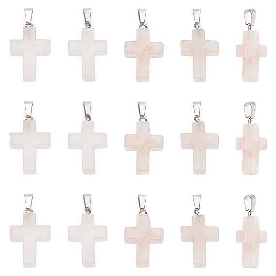 16шт. религиозные подвески из натуральных драгоценных камней, крест очарование, фурнитура из нержавеющей стали , цвет нержавеющей стали