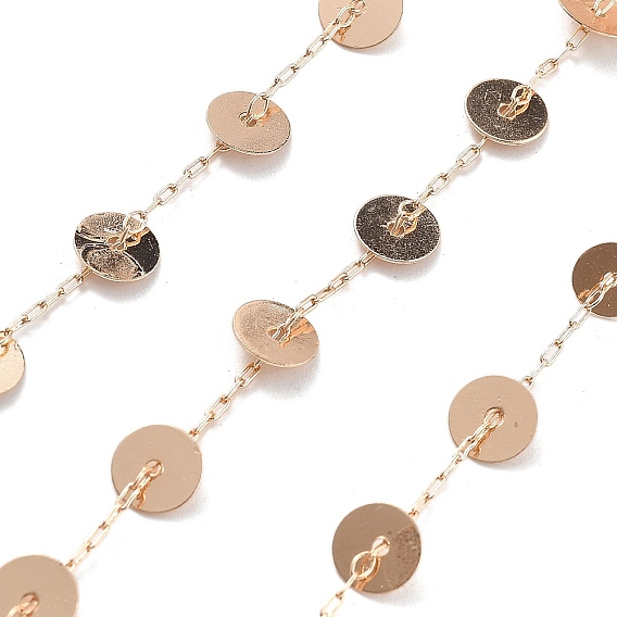 Латунные плоские круглые цепочки из скрепок ручной работы, для ожерелья браслеты решений, долговечный, без никеля , пайки, с катушкой