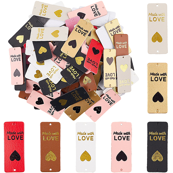 105 шт. 7 Цвета этикетки из искусственной кожи ко Дню святого Валентина, бирка с тиснением ручной работы, с отверстиями, для джинсов своими руками, , обуви, аксессуары для шляп, прямоугольник со словом Сделано с любовью