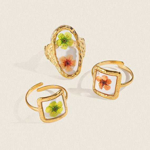 304 женские кольца из нержавеющей стали с эмалированным цветком, золотые