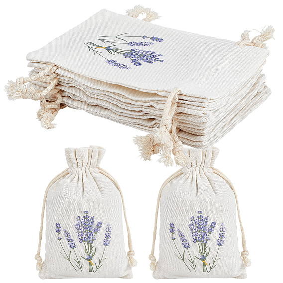 Хлопковые мешочки для хранения с лавандовым принтом на завязках, прямоугольные