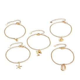 Океанская тематика вакуумное покрытие pvd 304 браслеты с подвесками из нержавеющей стали, с ROLO цепей и когтя омара застежками, разнообразные