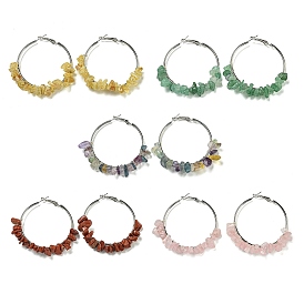 Alloy with Copper Wire Gemstone Hoop Earrings