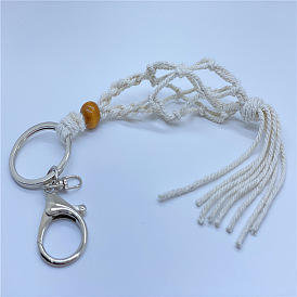 Cotton Macrame Pouch Web Shape Pendant Decorations, with Keychain Ring