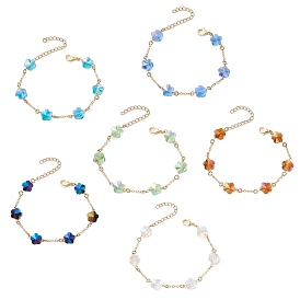 Латунные кабельные цепи бусины браслеты для женщин, слива, с гальваническими стеклянными бусинами и 304 фурнитурой из нержавеющей стали