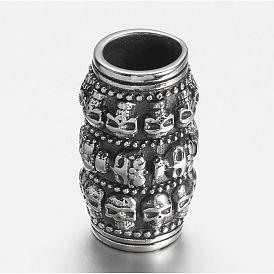 304 Stainless Steel Beads, Large Hole Beads, Column with Skull
