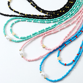 Collar de perlas bohemias - joyería de cadena de clavícula en capas con cuentas hecha a mano, dulce y fresca