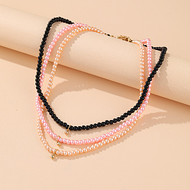 Bohemian Style Colorful Rice Bead Necklace with Creative Rainbow Shell Double-layer Collarbone Chain