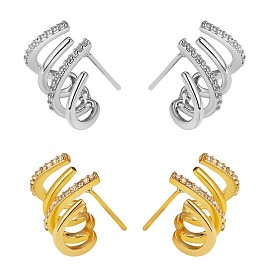 Crystal Rhinestone Claw Stud Earrings, Brass Jewelry for Women