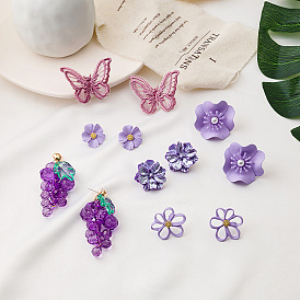 925 Silver Pearl Earrings with Exquisite Purple Flowers - Chic, Elegant, Butterfly.