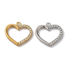 304 Stainless Steel Rhinestone Pendants, Heart Charms