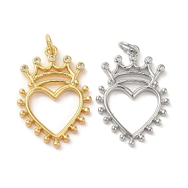Eco-Friendly Brass Micro Pave Cubic Zirconia Pendants, with Jump Ring, Lead Free & Cadmium Free, Heart with Crown