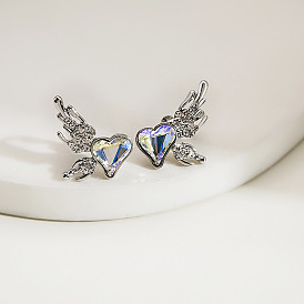 Colorful Love Wings Non-pierced Ear Clip - Fashionable, Elegant, Rhinestone Ear Cuff.