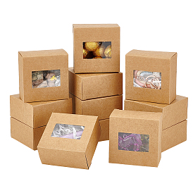 Коробки из крафт-бумаги, с окном пвх, квадратный